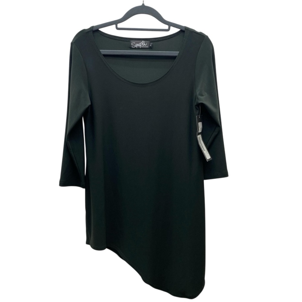 Sympli Wave Tunic‎ Womens 4 Green Juniper 3/4 Sleeve Asymmetrical Hem Shirt